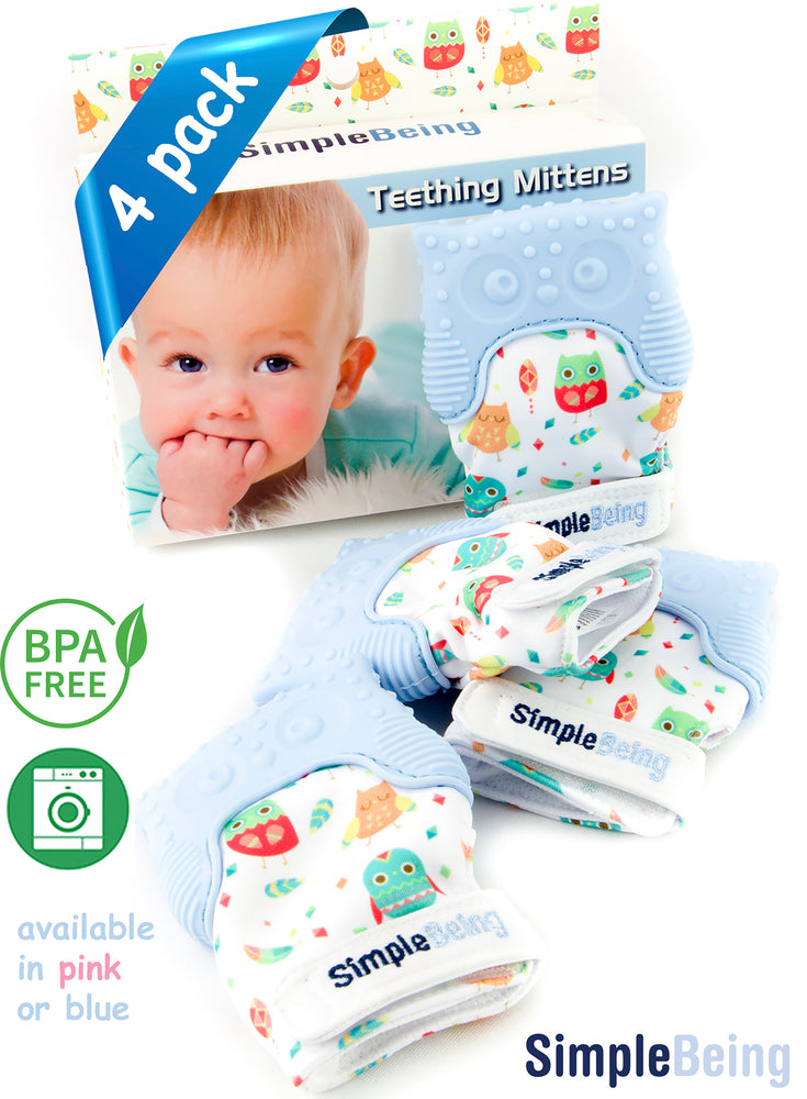 Simple Being Baby Teething Mittens (4-Pack) Blue