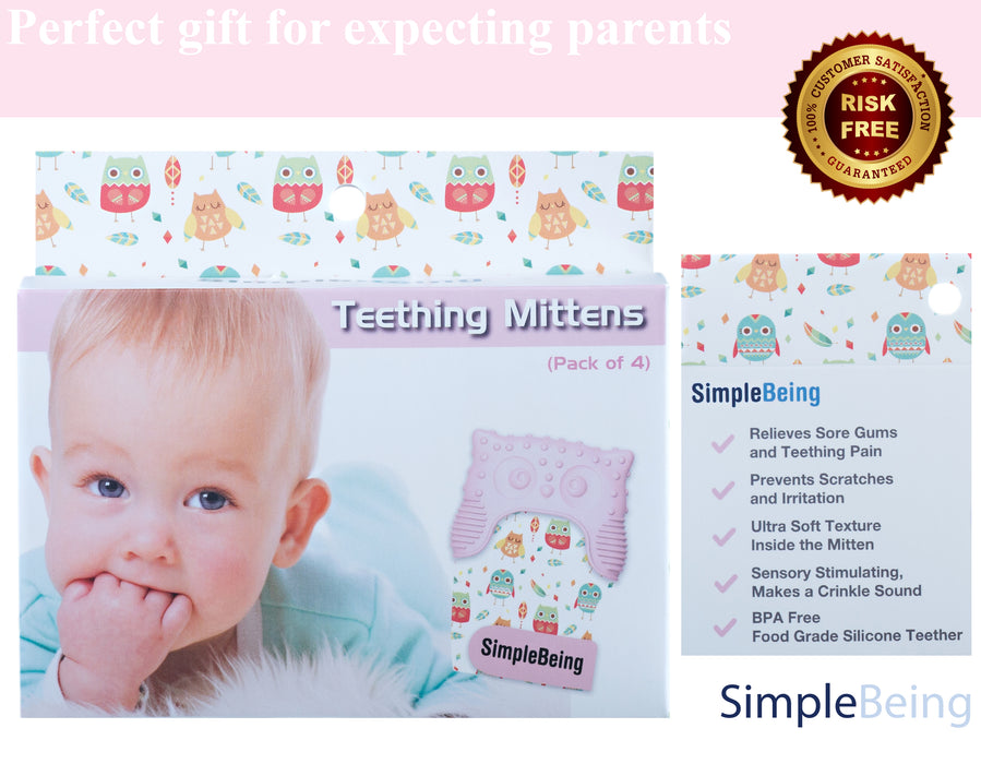 Simple Being Baby Teething Mittens (4-Pack) Pink