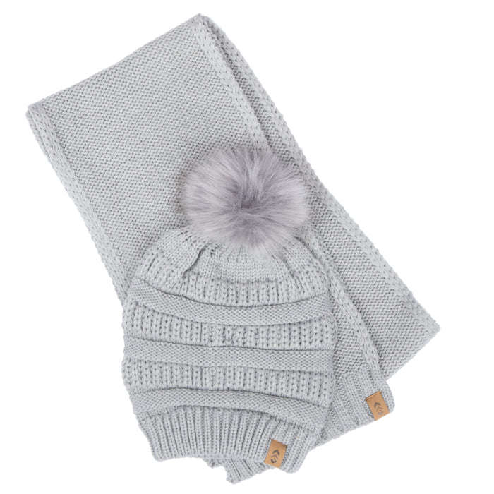 Free Country Scarf Beanie Set for Women (Knit Grey)