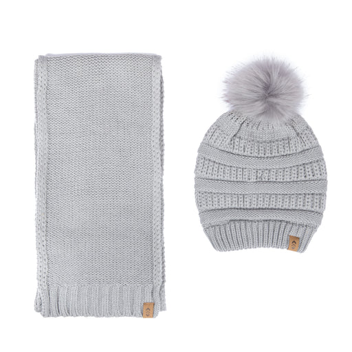 Free Country Scarf Beanie Set for Women (Knit Grey)