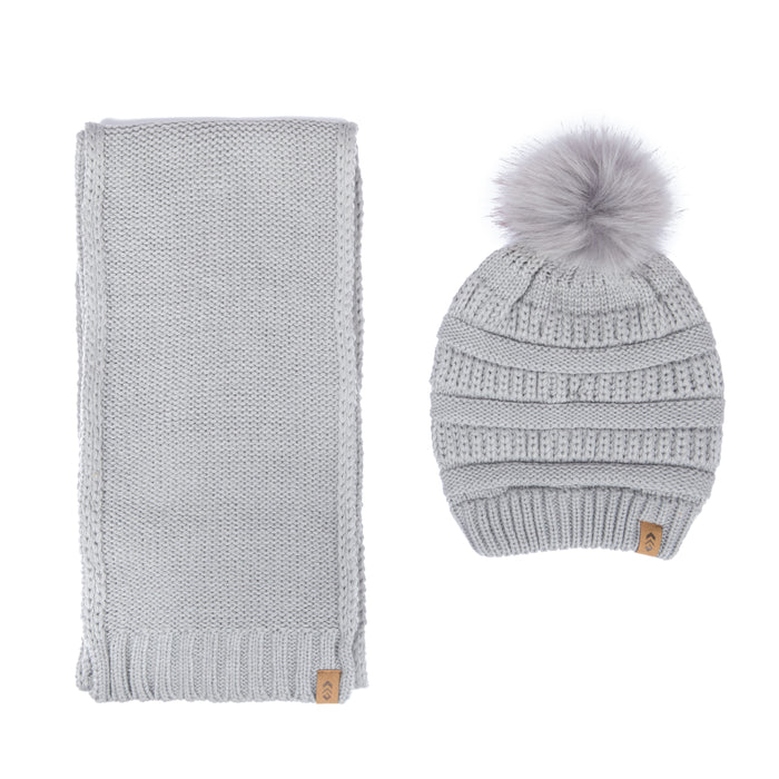 Free Country Scarf Beanie Set for Women (Knit Grey)