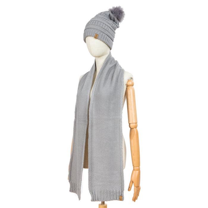 Free Country Scarf Beanie Set for Women (Knit Grey)