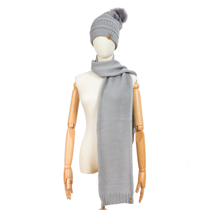 Free Country Scarf Beanie Set for Women (Knit Grey)