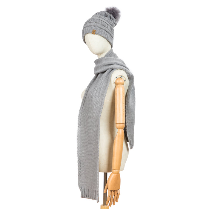 Free Country Scarf Beanie Set for Women (Knit Grey)