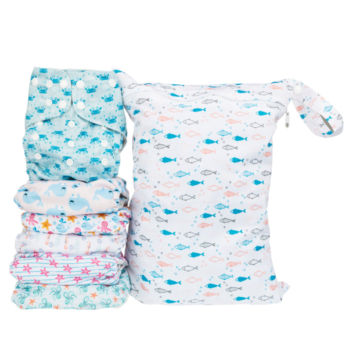 Simple Being Ocean Animals Print Unisex Reusable Baby Cloth Diapers
