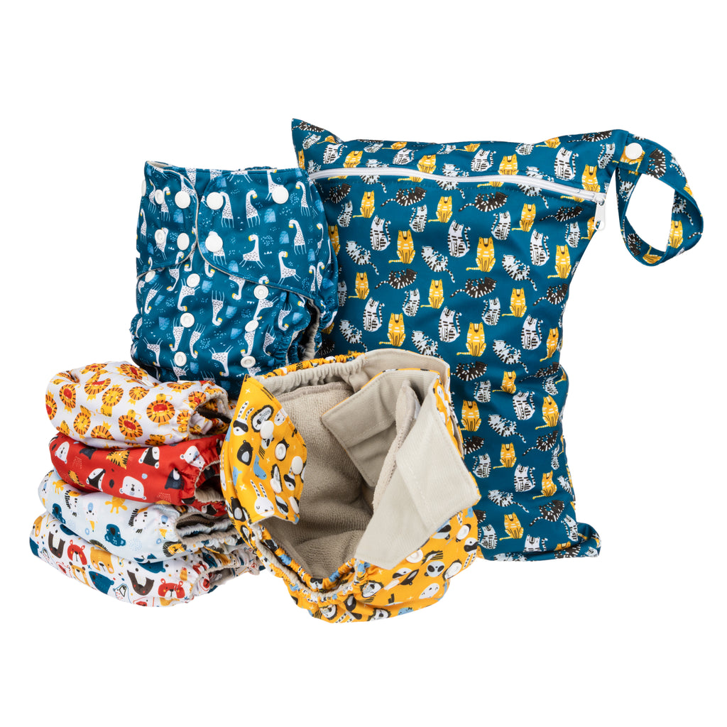 Unisex reusable nappies with animal prints – JuicyBumbles