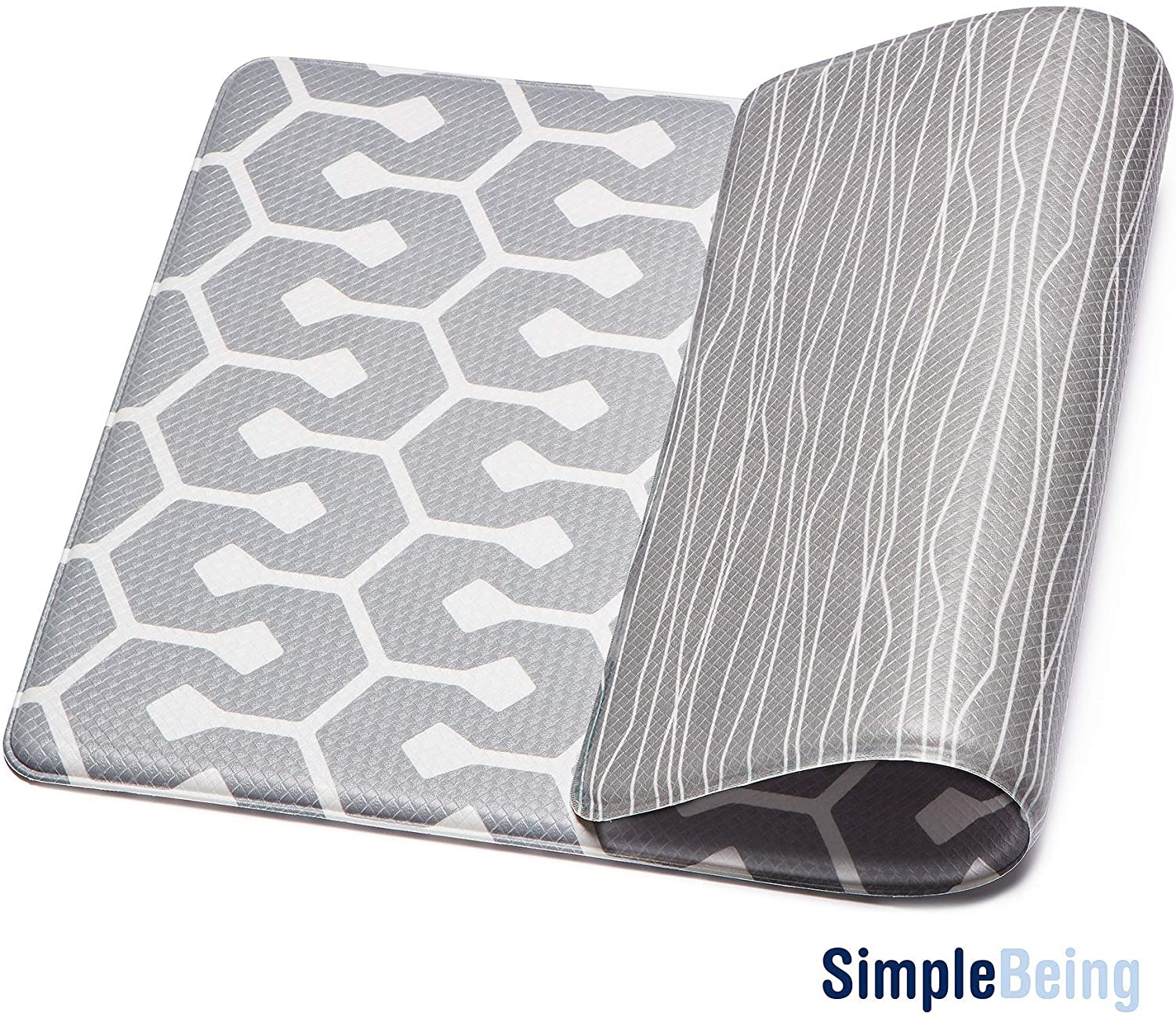 Simple Being Grey Geometric Anti-Fatigue Kitchen Floor Mat (32" x 17.5")