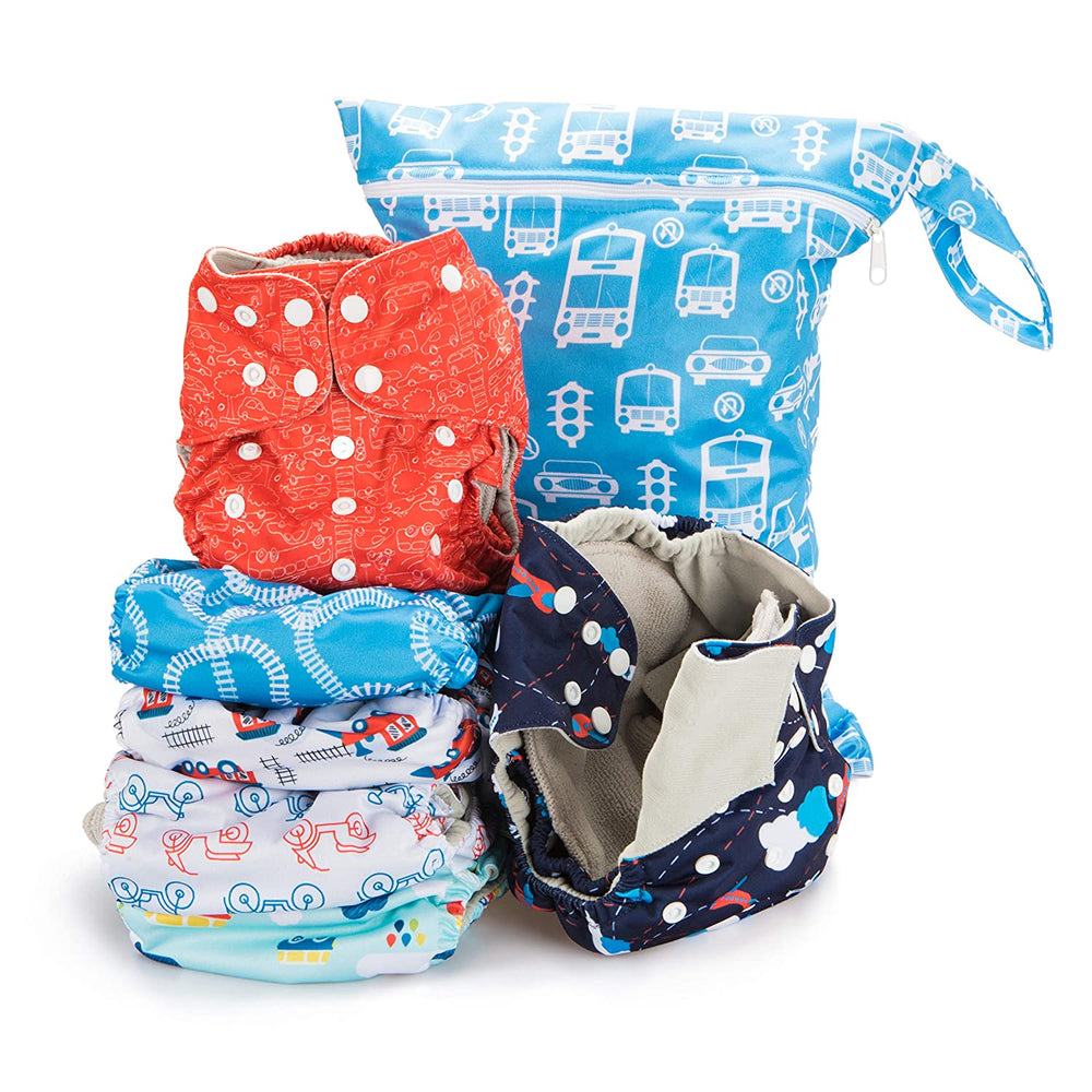 Simple Being Planes Trains Print Unisex Reusable Baby Cloth Diapers